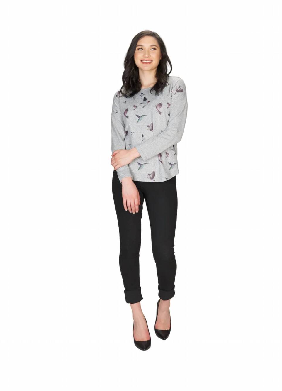 NEW PAPILLON bird print sweater in grey